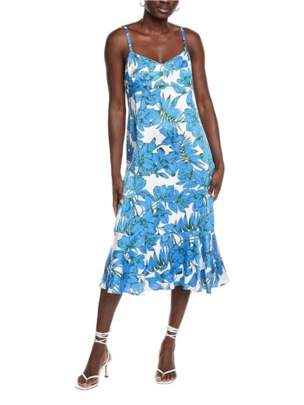 CAbi Blue Floral Slip Midi Dress on White